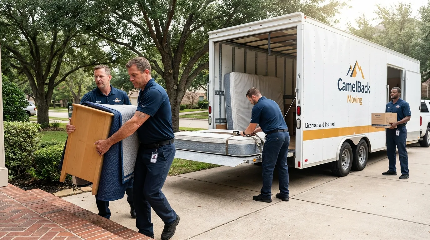 Crew loading residential truck for cross-state move from Jacksonville, AR