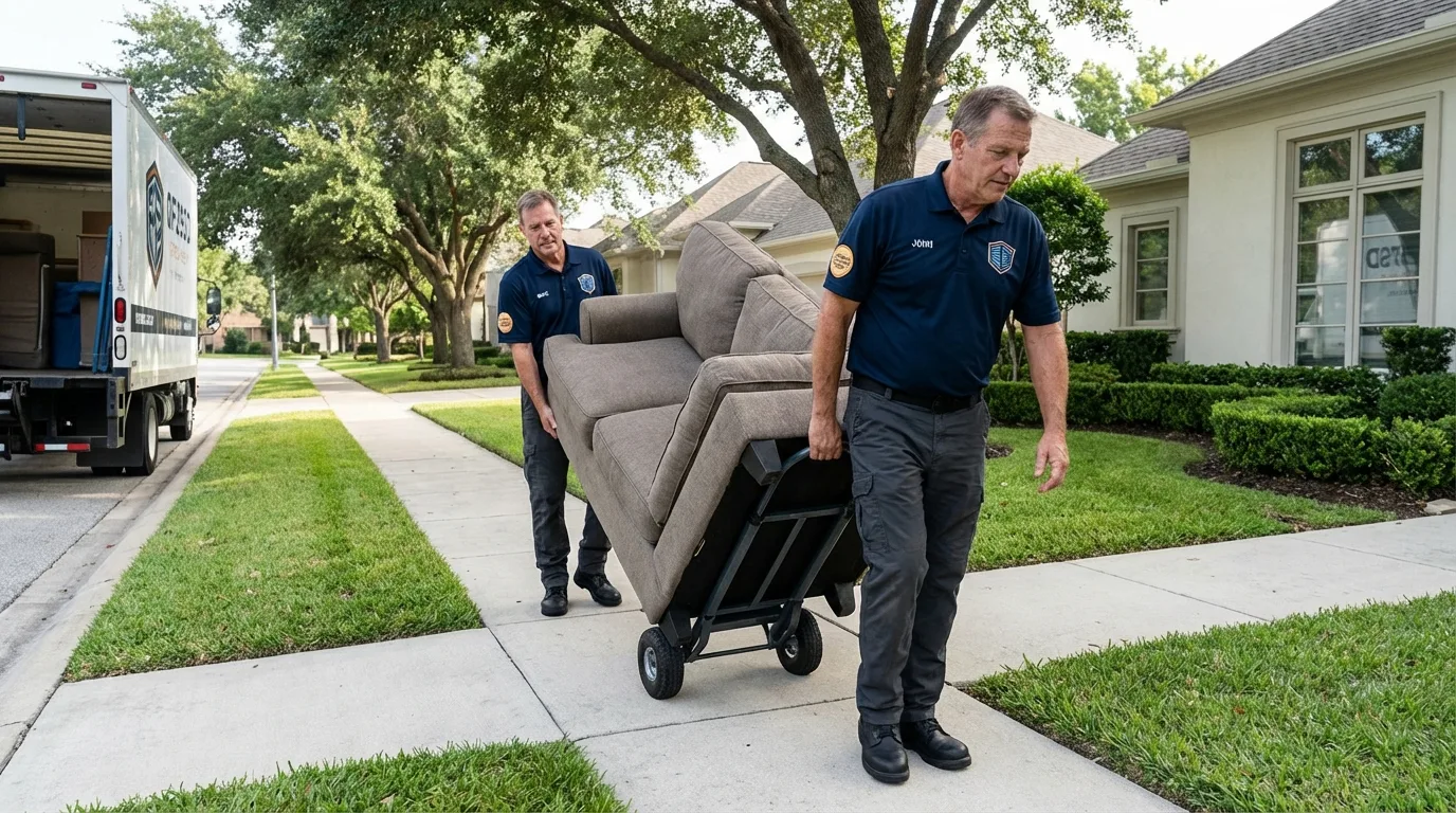 Local residential moving crew loading furniture in Jacksonville, AR